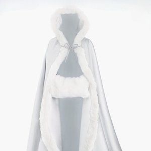 White Fur trim Cloak for Brides Weddings